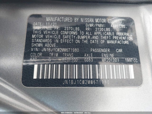 JN1BJ1CW2MW671980 Nissan Rogue Sport Sl Awd Xtronic Cvt