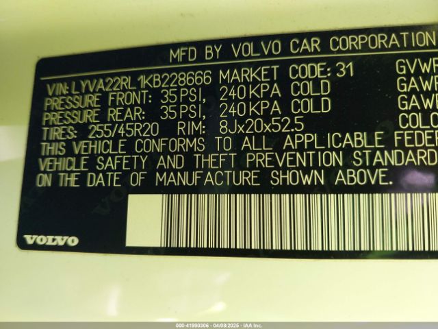 LYVA22RL1KB228666 Volvo Xc60 T6 Inscription