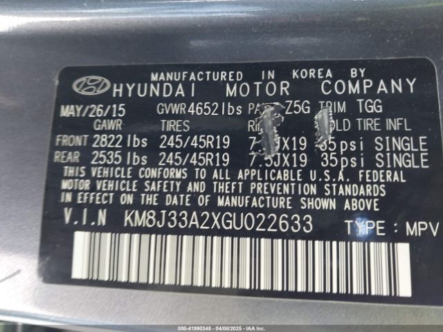 KM8J33A2XGU022633 Hyundai Tucson Sport