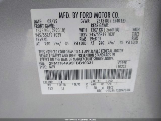 2FMTK4K95FBB10331 Ford Edge Titanium