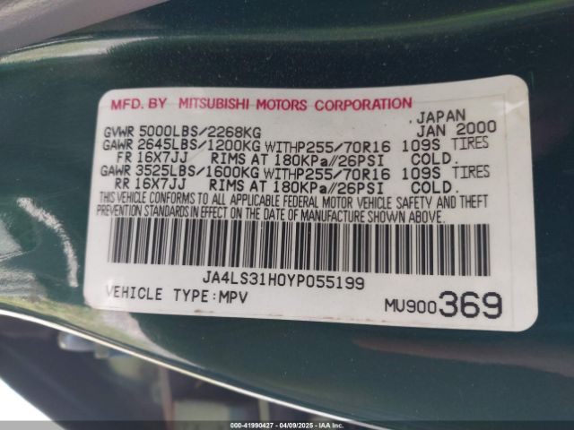 2000 MITSUBISHI MONTERO SPORT JA4LS31H0YP055199 Photo 8