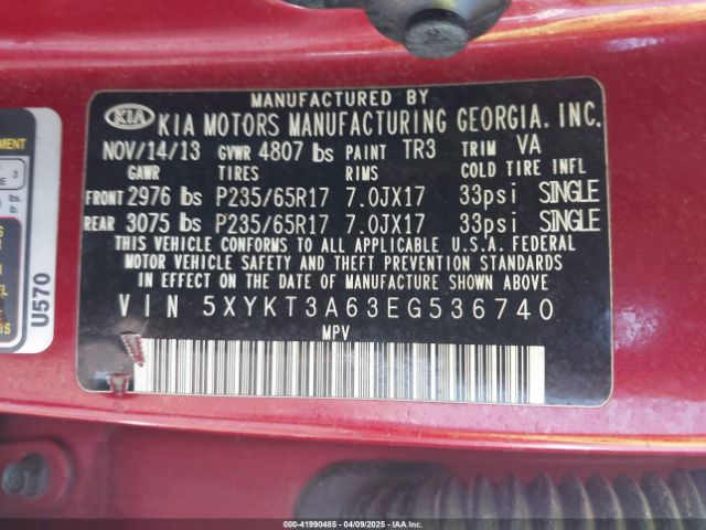 5XYKT3A63EG536740 KIA SORENTO LX