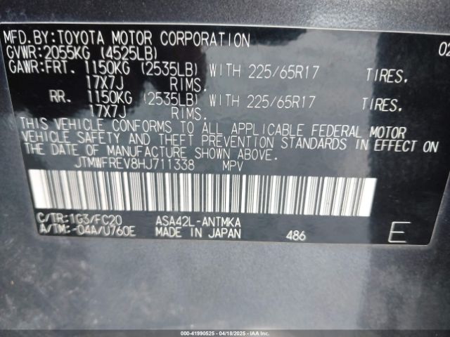JTMWFREV8HJ711338 Toyota Rav4 Xle