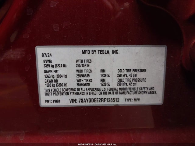 2024 TESLA MODEL Y 7SAYGDEE2RF128512 Photo 8