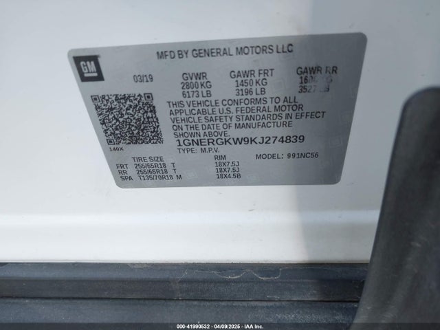 1GNERGKW9KJ274839 Chevrolet Traverse 1lt