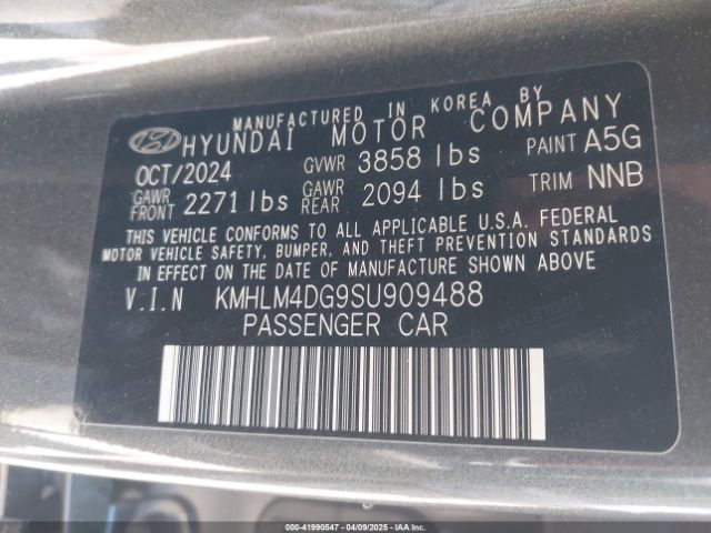 KMHLM4DG9SU909488 Hyundai Elantra Sel Sport