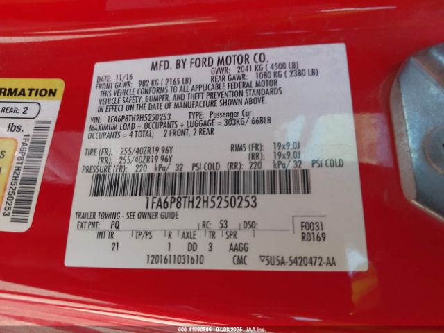 1FA6P8TH2H5250253 Ford Mustang Ecoboost