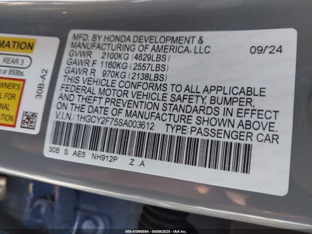 1HGCY2F75SA003612 Honda Accord Hybrid Sport-l