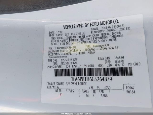 2016 FORD MUSTANG 1FA6P8TH6G5264879 Photo 8