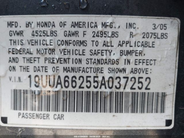 2005 ACURA TL 19UUA66255A037252 Photo 8