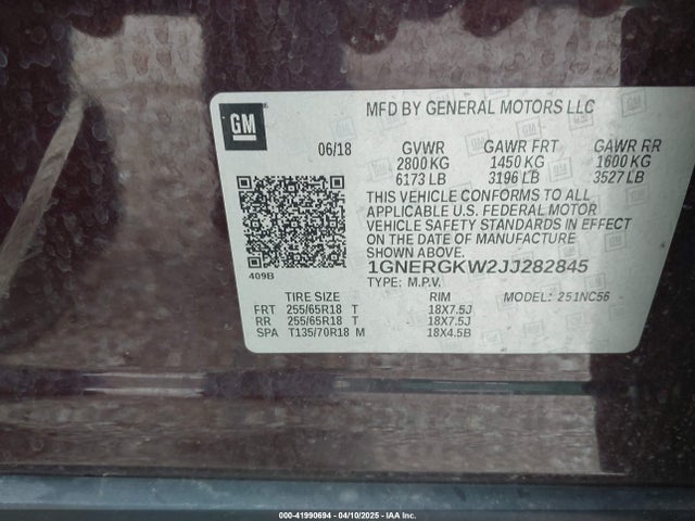 1GNERGKW2JJ282845 Chevrolet Traverse 1lt