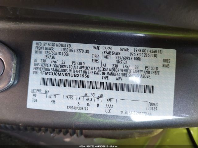 1FMCU0MN6RUB21950 Ford Escape St-line