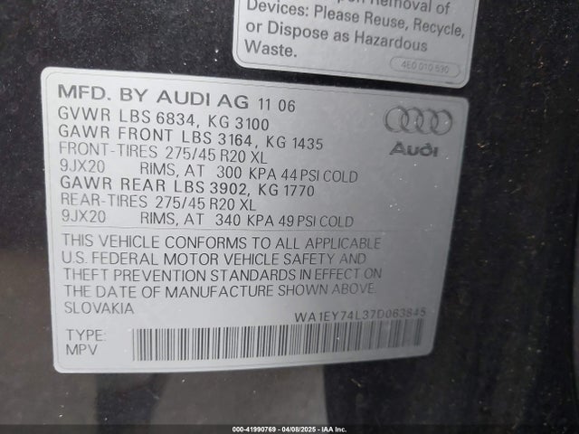 2007 AUDI Q7 WA1EY74L37D063845 Photo 8