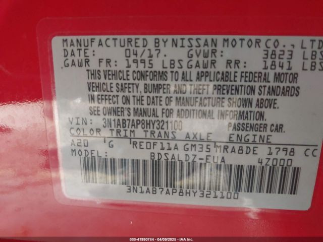 3N1AB7AP8HY321100 Nissan SENTRA SV