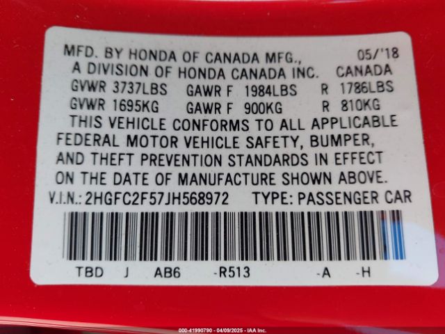 2HGFC2F57JH568972 Honda Civic Lx