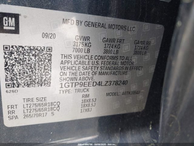 1GTP9EED4LZ378240 GMC Sierra 1500 4wd  Short Box At4