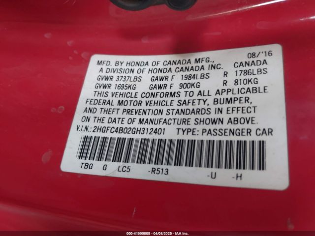 2HGFC4B02GH312401 Honda Civic Lx-p