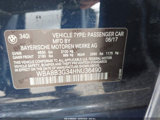 WBA8B3G34HNU36490 BMW 340i