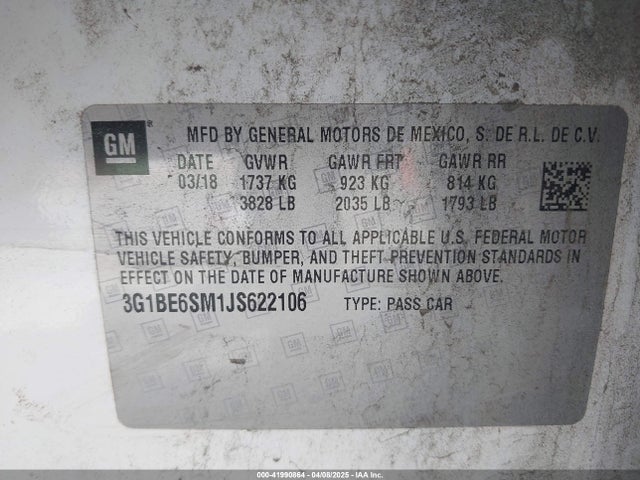 3G1BE6SM1JS622106 Chevrolet Cruze Lt Auto