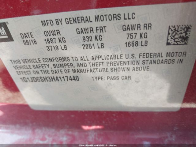 1G1JD6SH3H4117440 Chevrolet Sonic Lt Auto