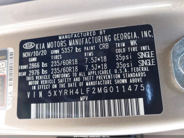 2021 KIA SORENTO 5XYRH4LF2MG011475 Photo 8