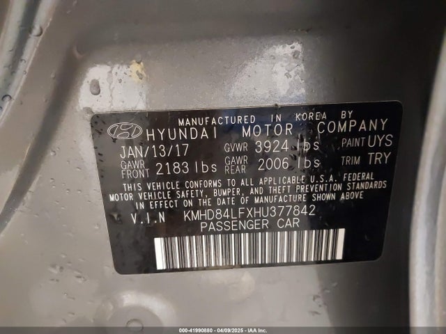 KMHD84LFXHU377842 Hyundai Elantra Value Edition