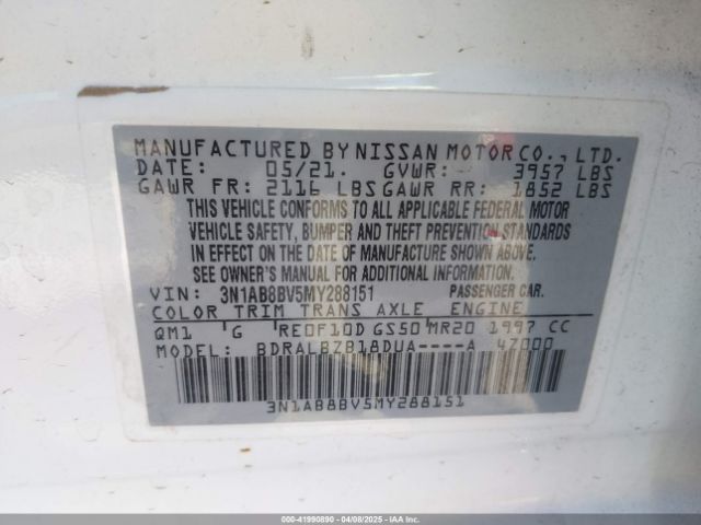 3N1AB8BV5MY288151 Nissan Sentra S Xtronic Cvt