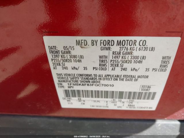 1FM5K8F83FGC70010 Ford Explorer Limited