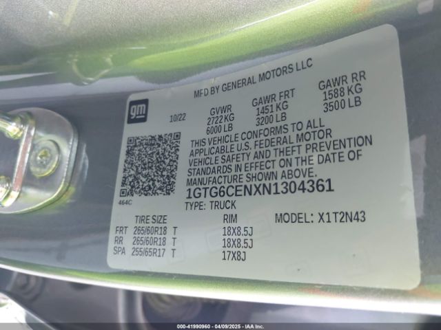 1GTG6CENXN1304361 GMC Canyon 4wd  Short Box Elevation
