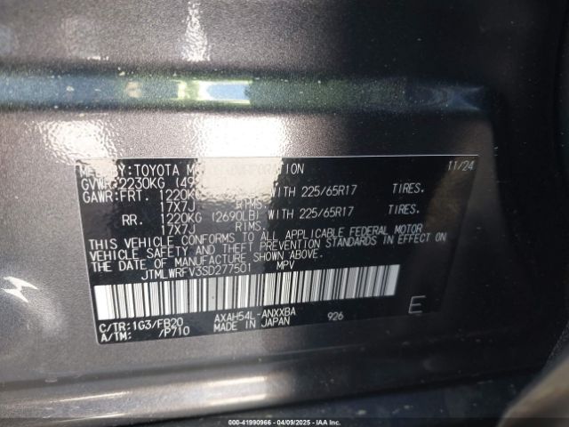JTMLWRFV3SD277501 Toyota Rav4 Hybrid Le