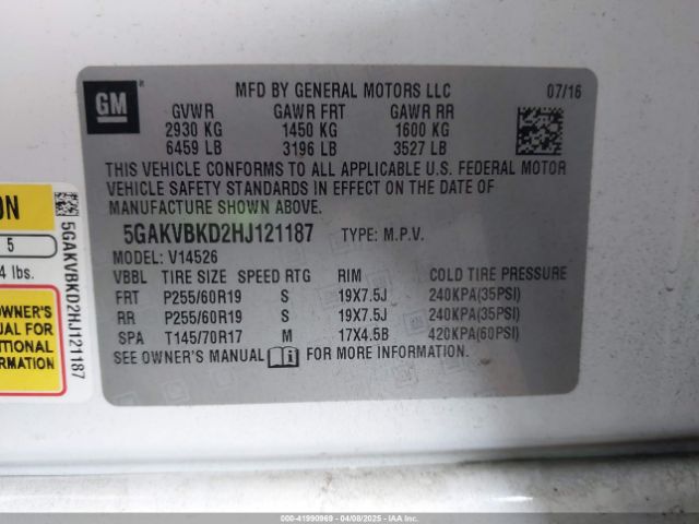 5GAKVBKD2HJ121187 Buick Enclave Leather
