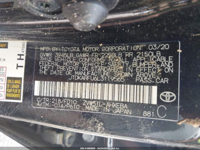 JTDKARFU6L3119565 Toyota Prius Le