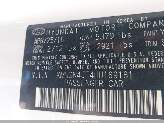 KMHGN4JE4HU169181 Genesis G80 3.8