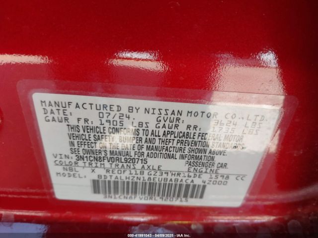 3N1CN8FV0RL920715 Nissan Versa 1.6 Sr