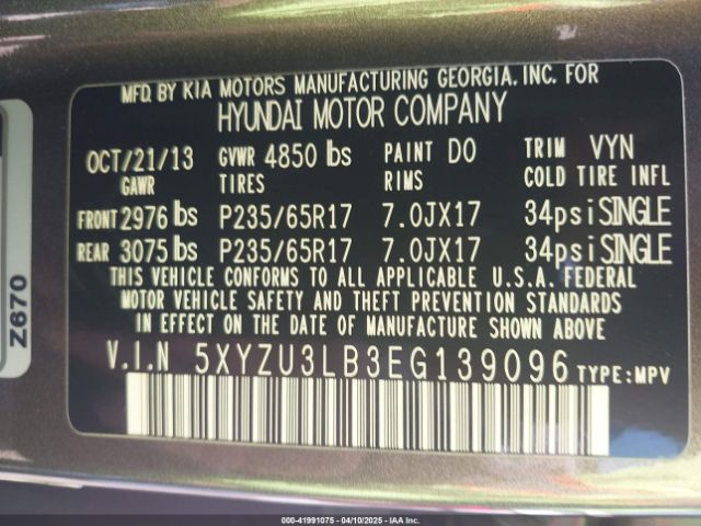 5XYZU3LB3EG139096 Hyundai Santa Fe Sport 2.4l