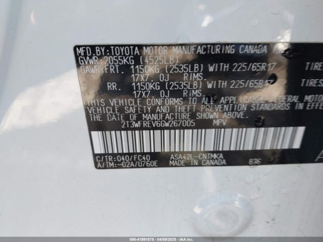 2T3WFREV6GW267005 Toyota Rav4 Xle
