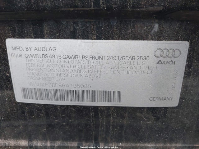 2006 AUDI A4 WAUKF78E86A195085 Photo 8