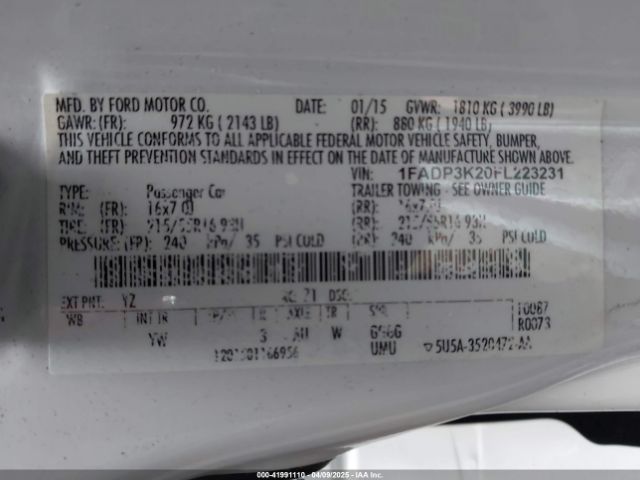 1FADP3K20FL223231 Ford FOCUS SE