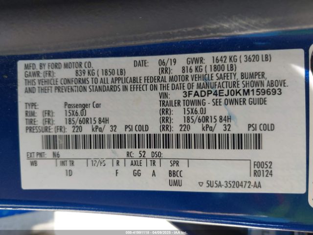 3FADP4EJ0KM159693 Ford FIESTA SE