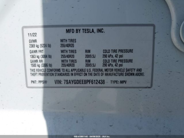 7SAYGDEE8PF612438 Tesla Model Y Awd/long Range Dual Motor All-wheel Drive