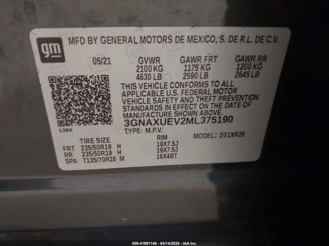 3GNAXUEV2ML375190 Chevrolet Equinox Awd Lt
