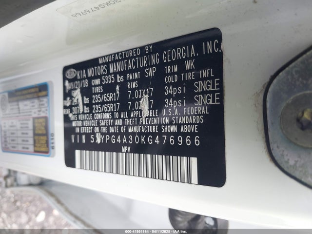 5XYPG4A30KG476966 KIA Sorento 2.4l Lx