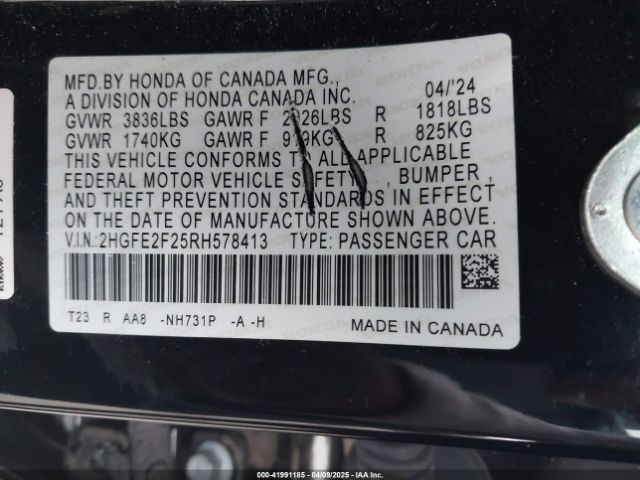 2HGFE2F25RH578413 Honda Civic Lx