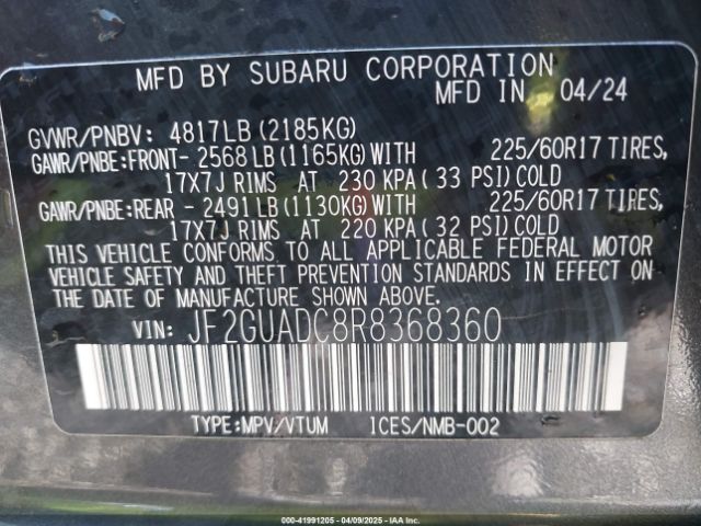 JF2GUADC8R8368360 Subaru Crosstrek Premium