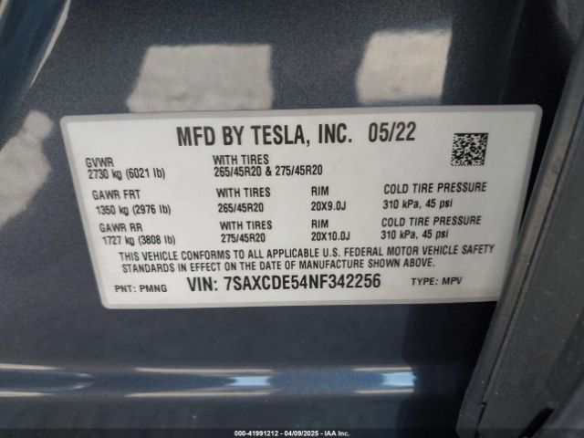 7SAXCDE54NF342256 Tesla Model X Dual Motor All-wheel Drive/plaid Tri Motor All-wheel Drive