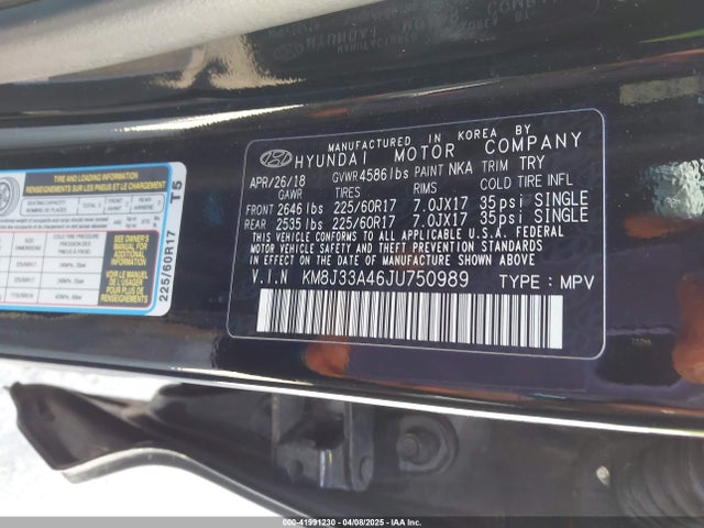 KM8J33A46JU750989 Hyundai TUCSON SEL