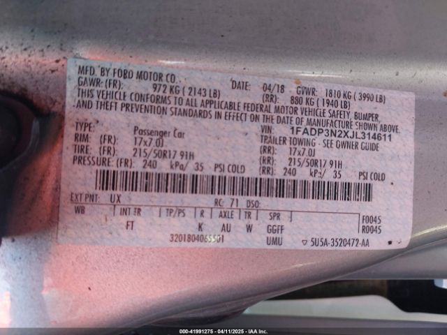 1FADP3N2XJL314611 Ford Focus Titanium