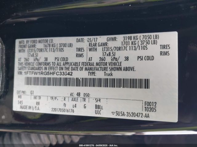 1FTFW1RG5HFC33542 Ford F-150 Raptor