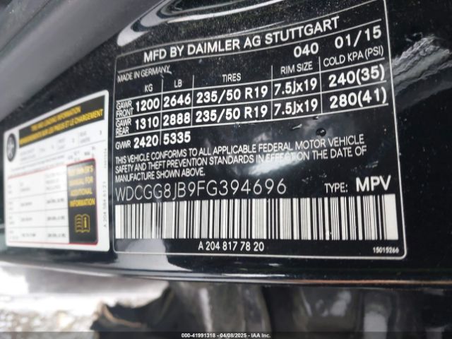 WDCGG8JB9FG394696 Mercedes-Benz Glk 350 4matic