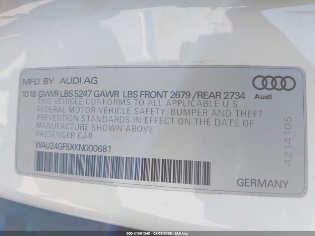WAU24GF5XKN000681 Audi S5 3.0t Premium Plus